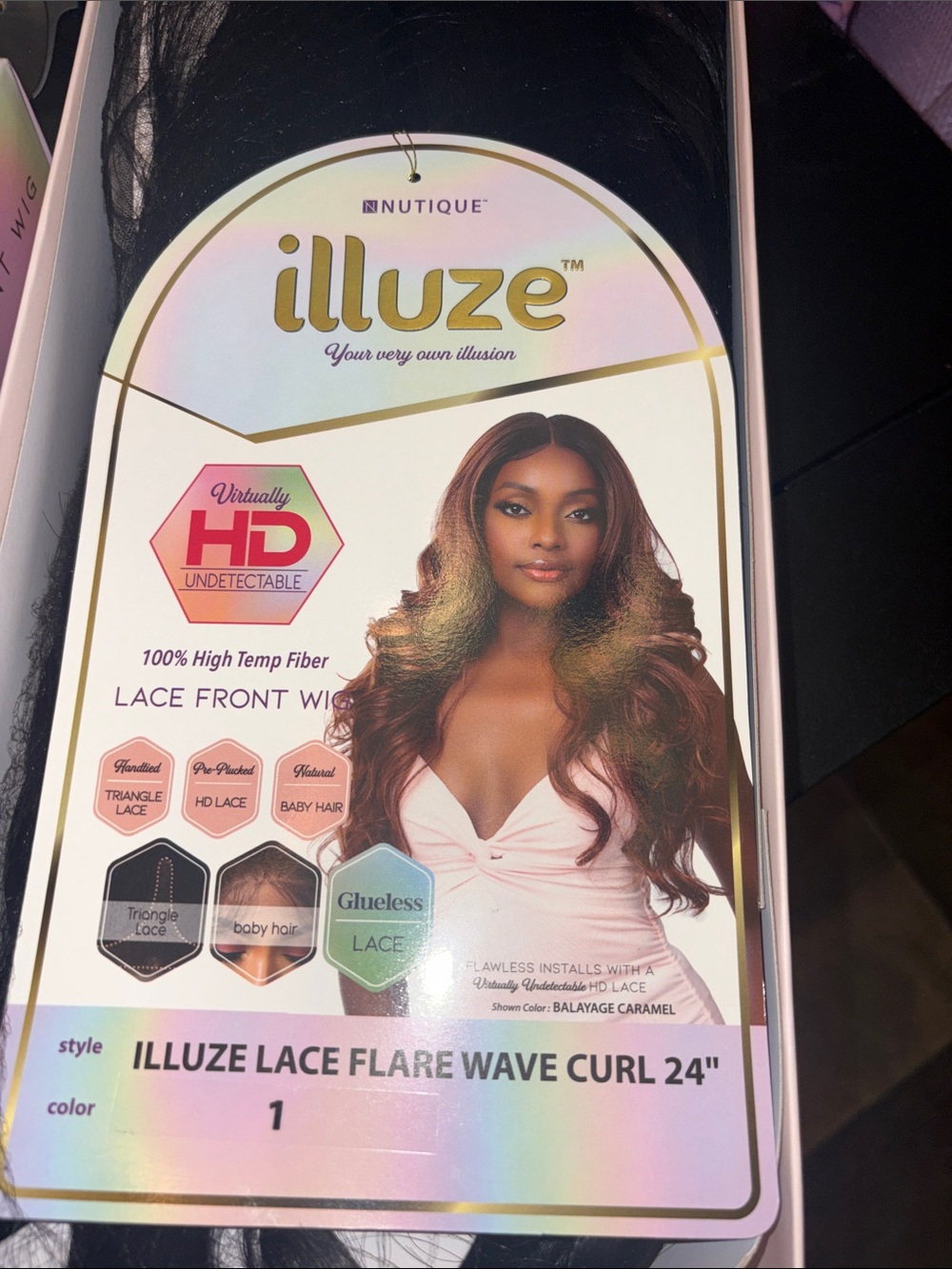 Illuze 24" Lace Flare Wave Curl Wig - Color 1 (Balayage Caramel)